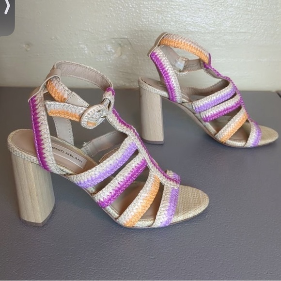 Antonio Melani Ombre Woven Raffia Strappy Sandals | Size 9.5 Boho Summer Heels - Picture 2 of 4